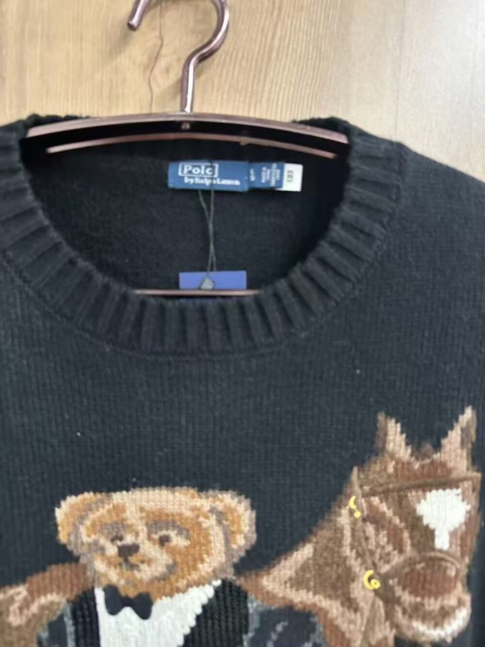 Polo Ralph Lauren Bear Sweater Black Teddy Bear Horse Knit Pullover - Picture 4 of 8